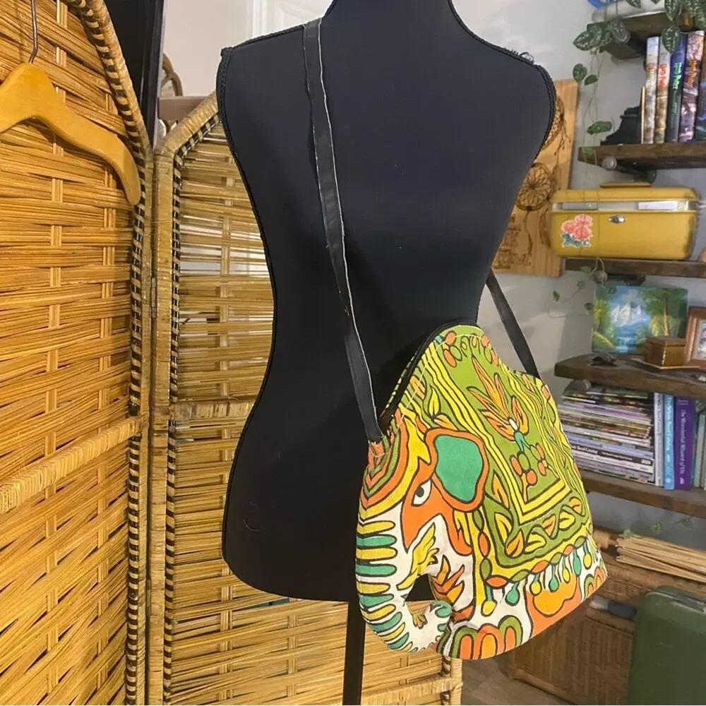 Colorful Elephant Abstract Shoulder Bag made in India Boho novelty festival